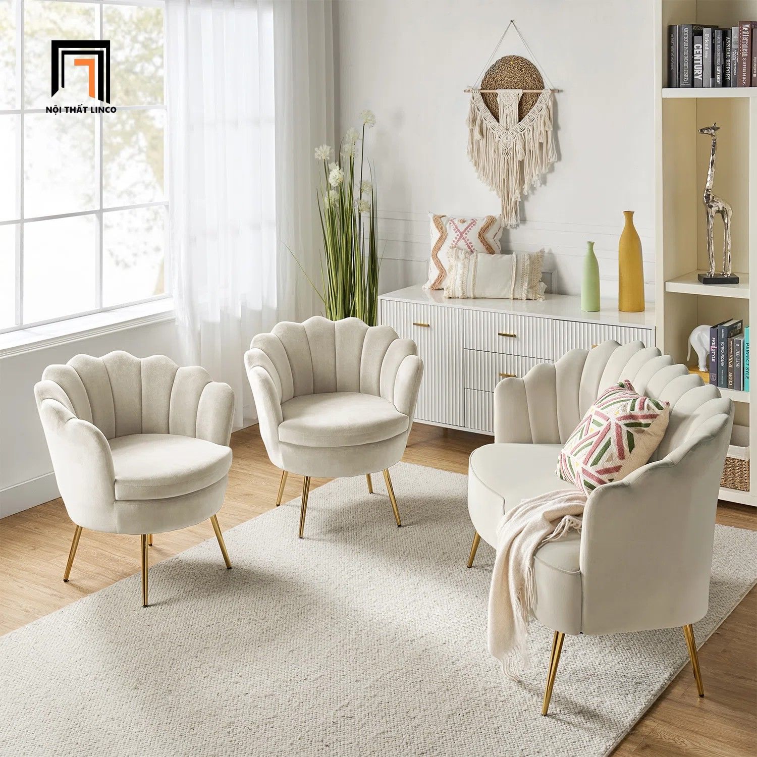 Bộ ghế sofa xinh sảnh chờ shop tiệm KT159 Hendix vải nhung