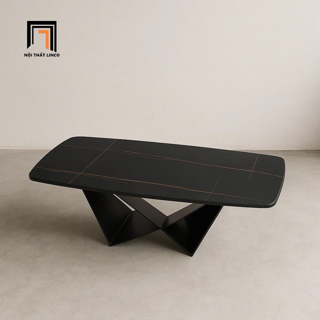 Bàn sofa mặt đá đen hiện đại BTPK87 Rion 1m x 50 chân sắt đen