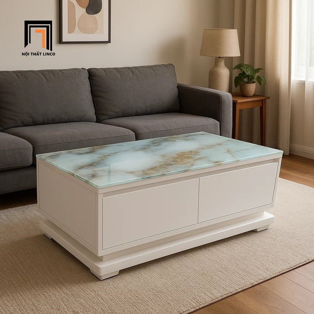 Bàn sofa phòng khách giá rẻ BTPK98 Moden 1m x 50 kính giả đá