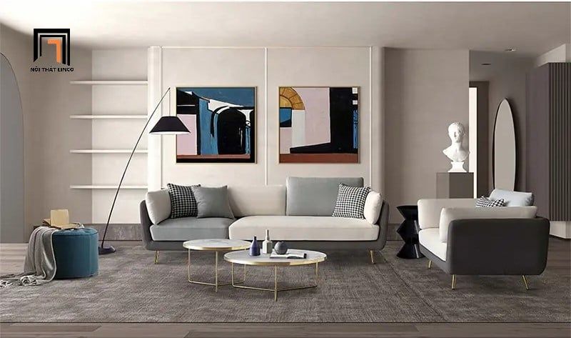Bộ ghế sofa phòng khách gia đình KT21 Mixco phối màu vải nỉ