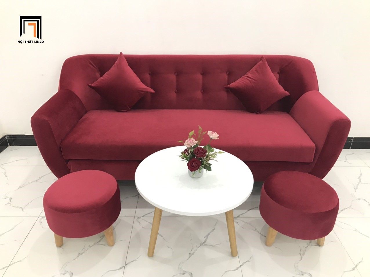Bộ ghế sofa giá rẻ BGN dài 1m9 đỏ đô vải nhung