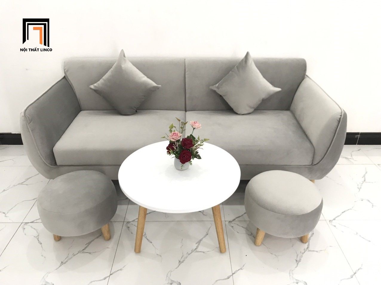 Ghế sofa băng BB dài 1m9 xám vải nhung đẹp hiện đại