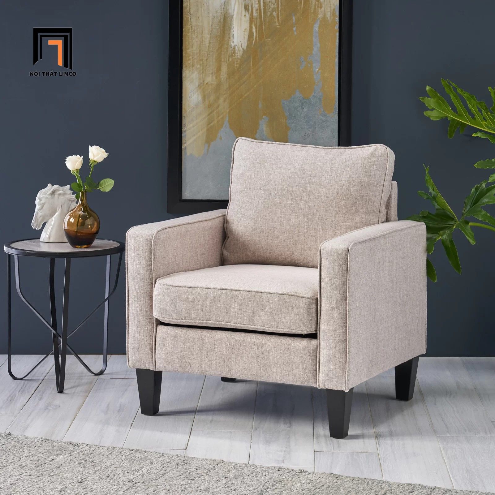Ghế sofa đơn 1 chỗ ngồi DT9 Ballentine màu xám trắng vải nỉ