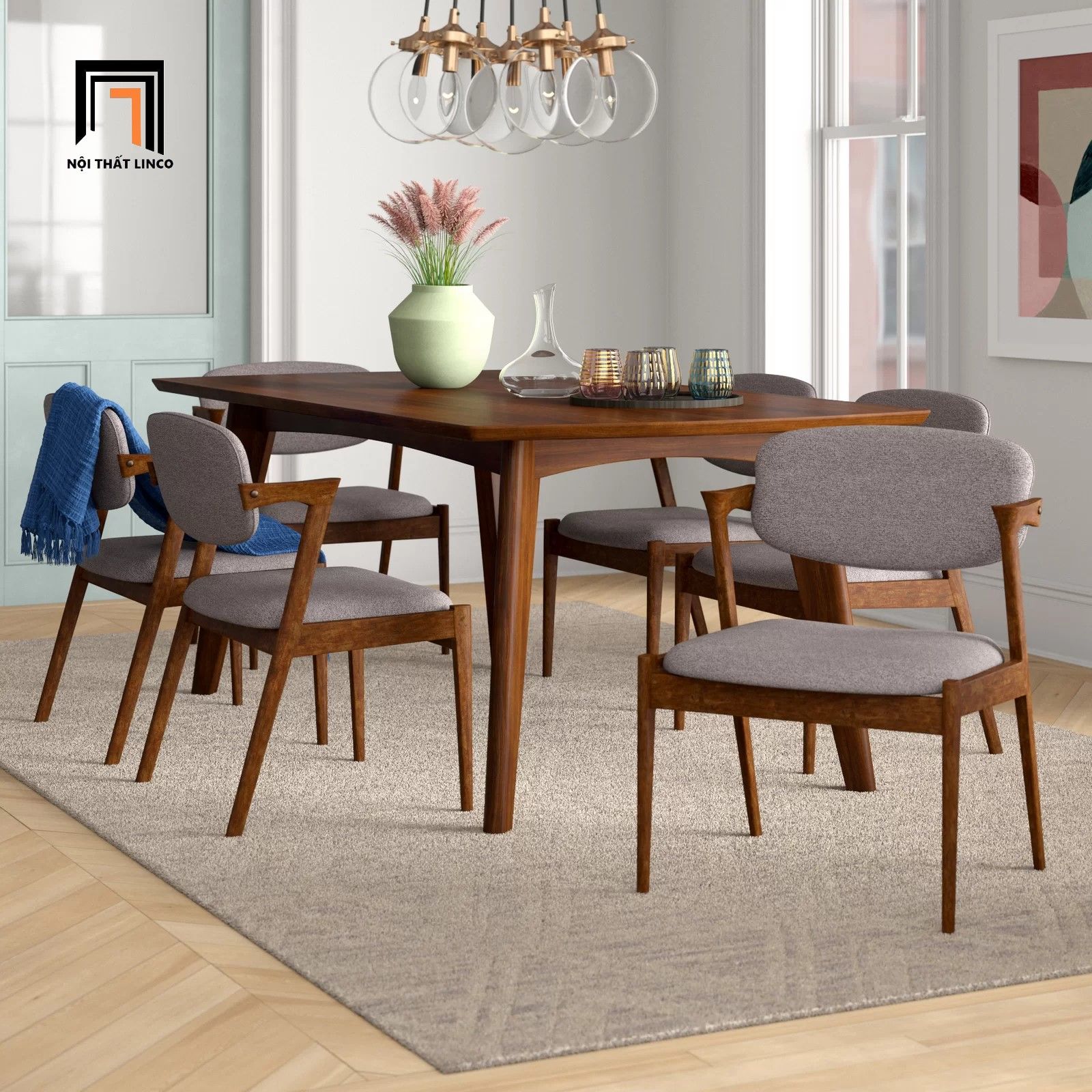Bộ bàn ghế ăn 6 người cho gia đình 32-KH6-G43-B108 giá rẻ
