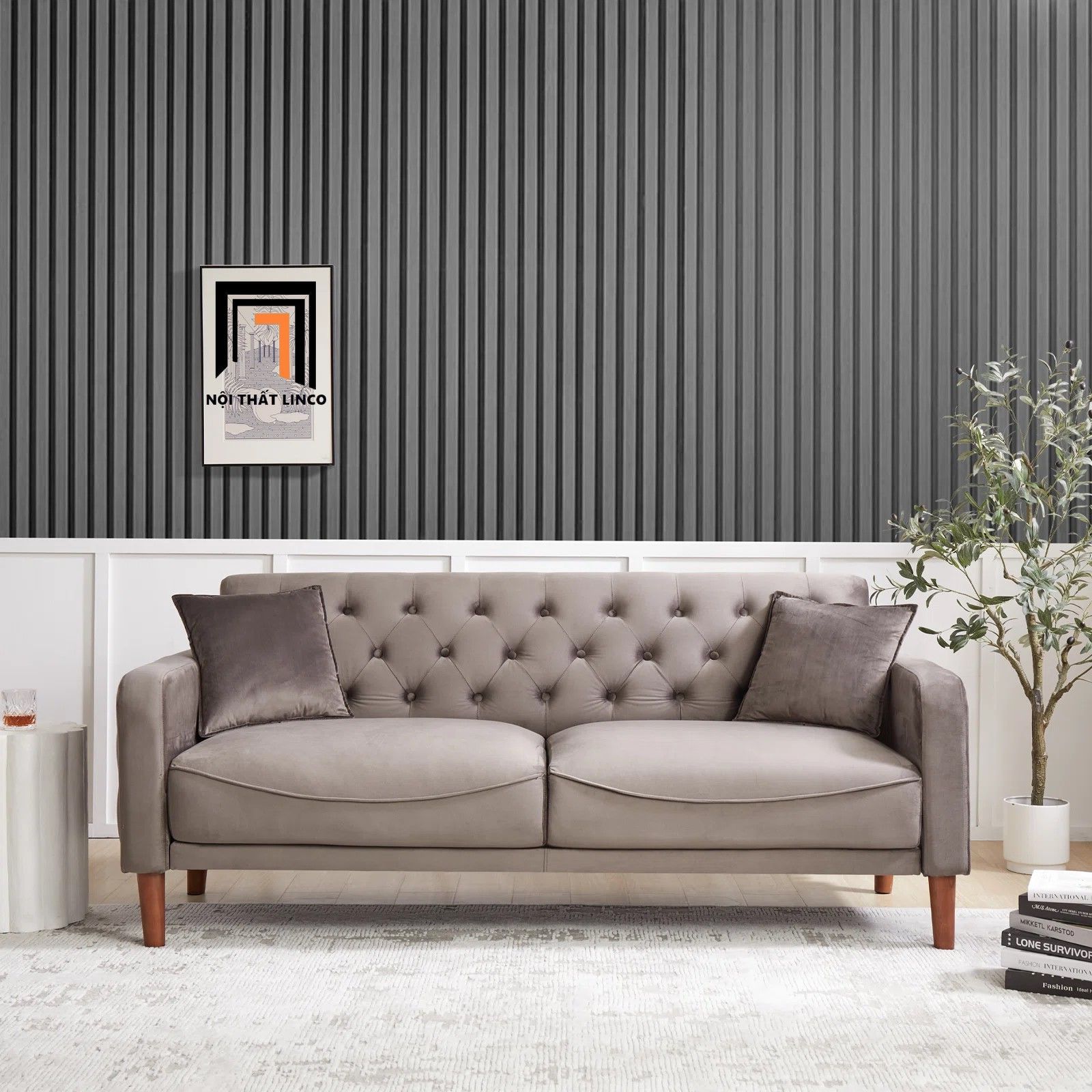 Ghế sofa băng giật nút BT97 Kensinton 1m9 vải nhung mềm
