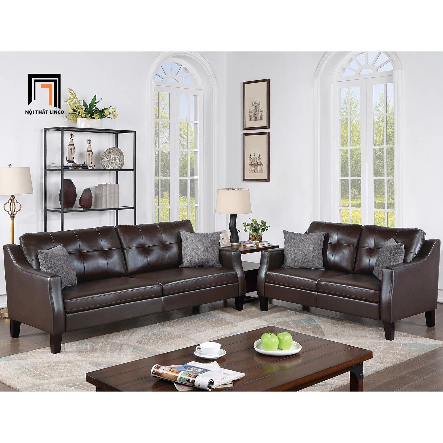 Set ghế sofa phòng khách Âu Mỹ KT39 Winir da công nghiệp
