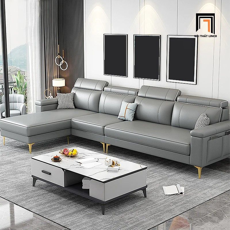 Ghế sofa góc L da công nghiệp GT171 Sheridon 2m3 x 1m55 xám ghi