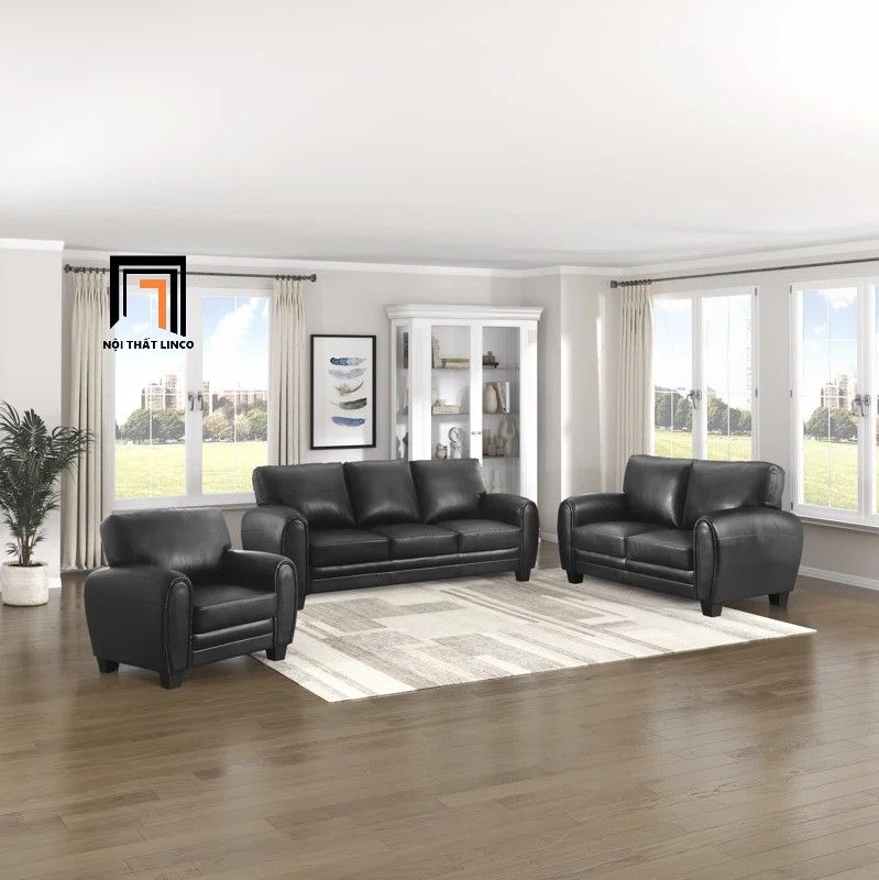 Set ghế sofa phong cách châu Âu KT148 Manwi da giả màu đen