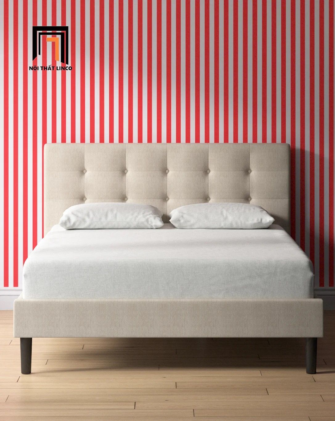 Giường ngủ vải nỉ xinh xắn GN8 Leonard 1m6 x 2m cho gia đình