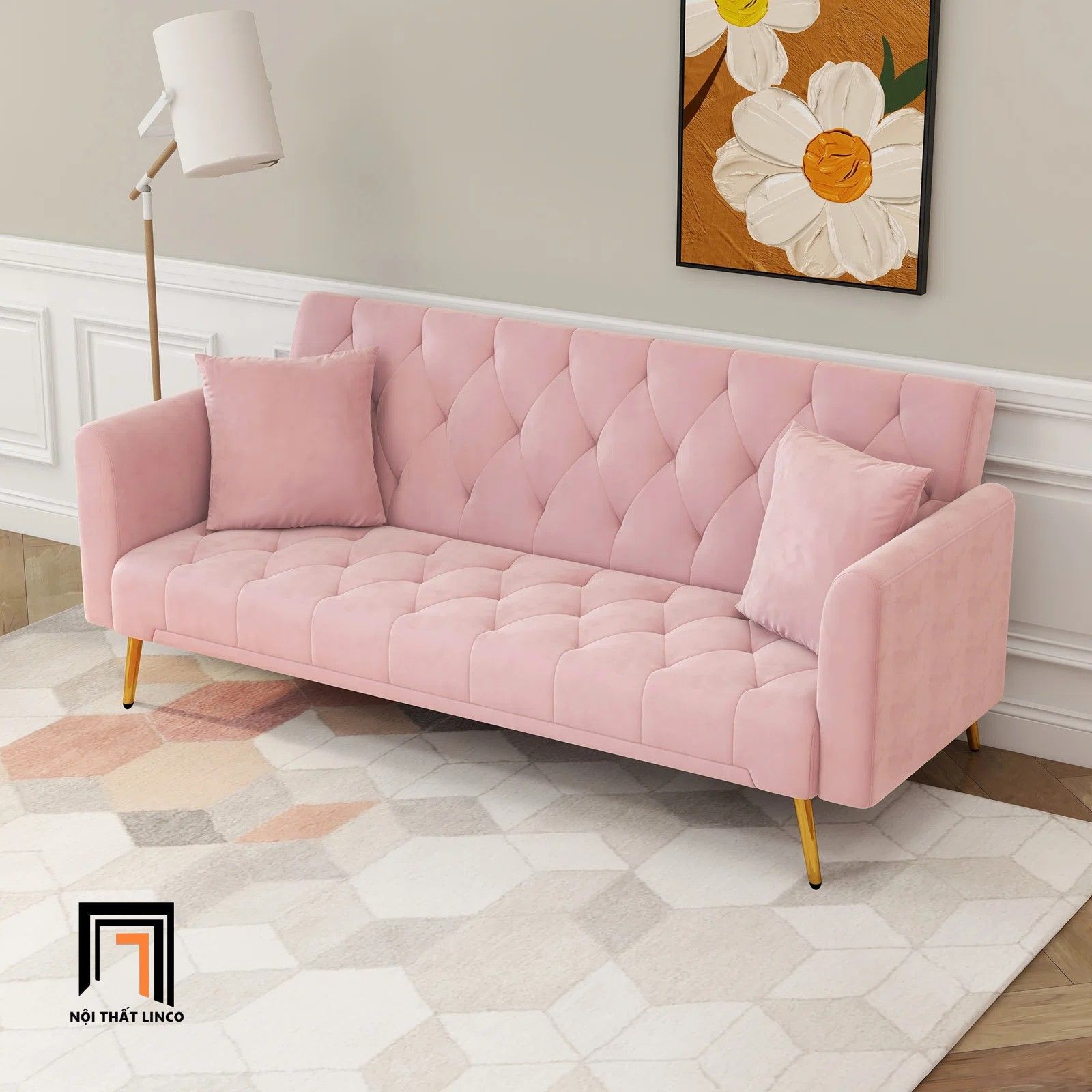 Ghế sofa giường xinh xắn GB82 Lindale 2m màu hồng phấn