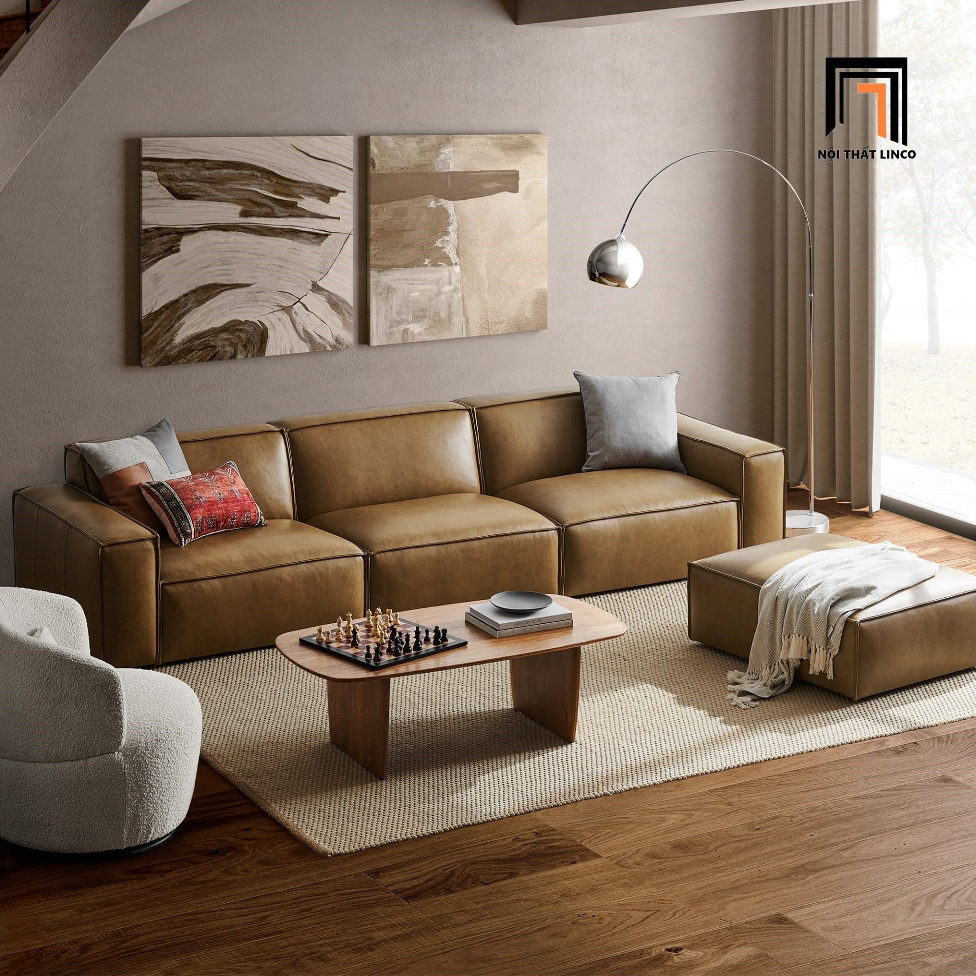 Bộ ghế sofa băng gia đình sang trọng BT245 Otton 2m3 da giả Pu
