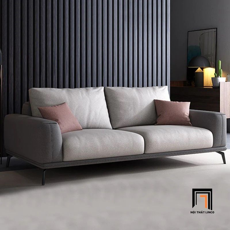 Bộ ghế sofa phòng khách chung cư KT83 Atonio da Pu màu xám