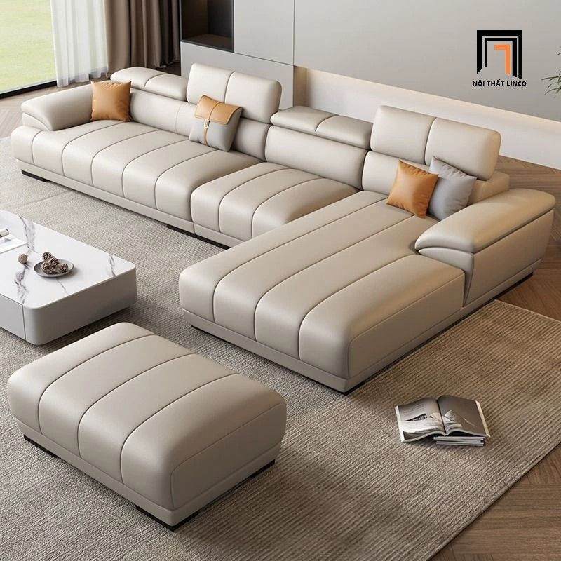 Bộ ghế sofa góc L cao cấp GT266 Tolstoy da giả xám 3m x 1m6