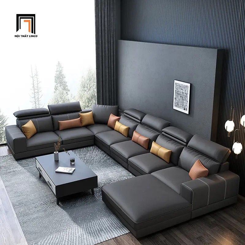 Bộ ghế sofa góc L cao cấp GT258 Zion 3m x 1m6 bọc da đẹp