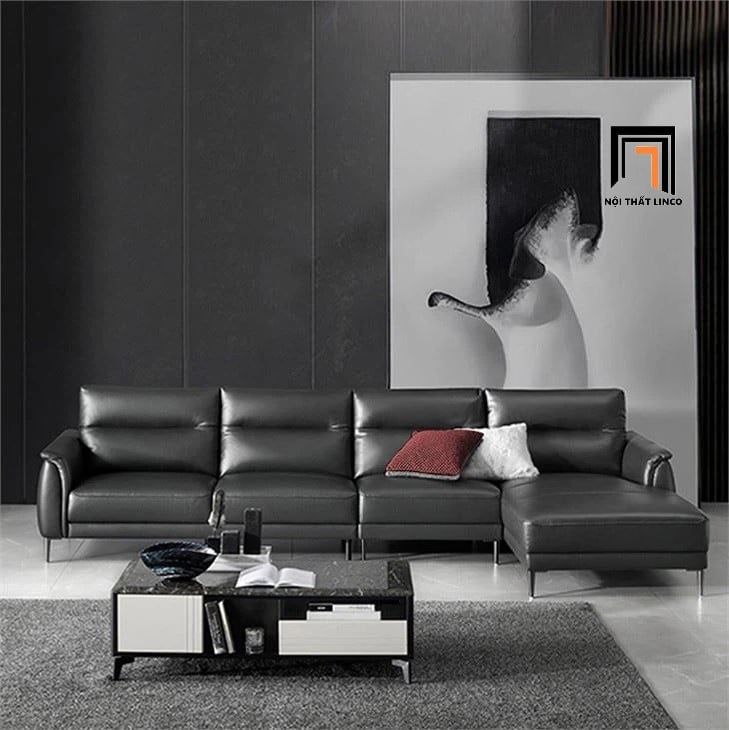 Bộ ghế sofa góc L cao cấp GT246 Kiron da đen bóng 3m x 1m6