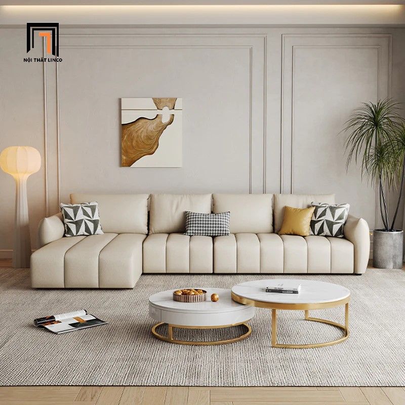 Sofa góc L da Pu trắng kem GT209 Sikeh 2m9 x 1m6 sang trọng