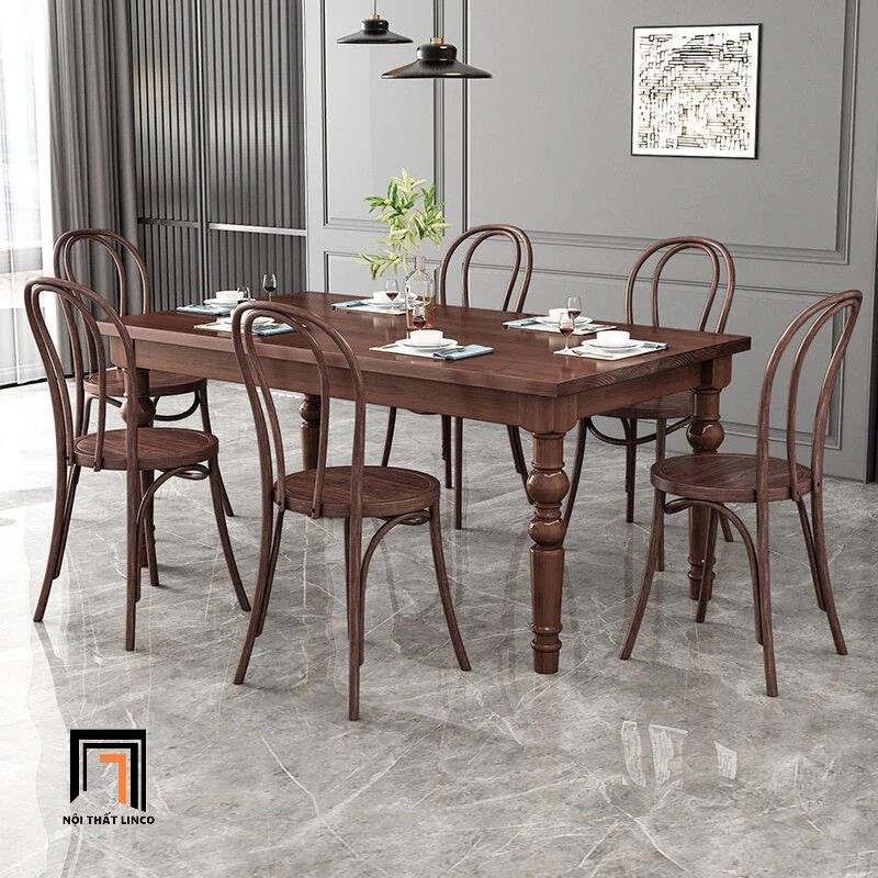 Set bàn ghế ăn 4 người cao cấp 52-KH4-G55-B109 màu nâu đậm