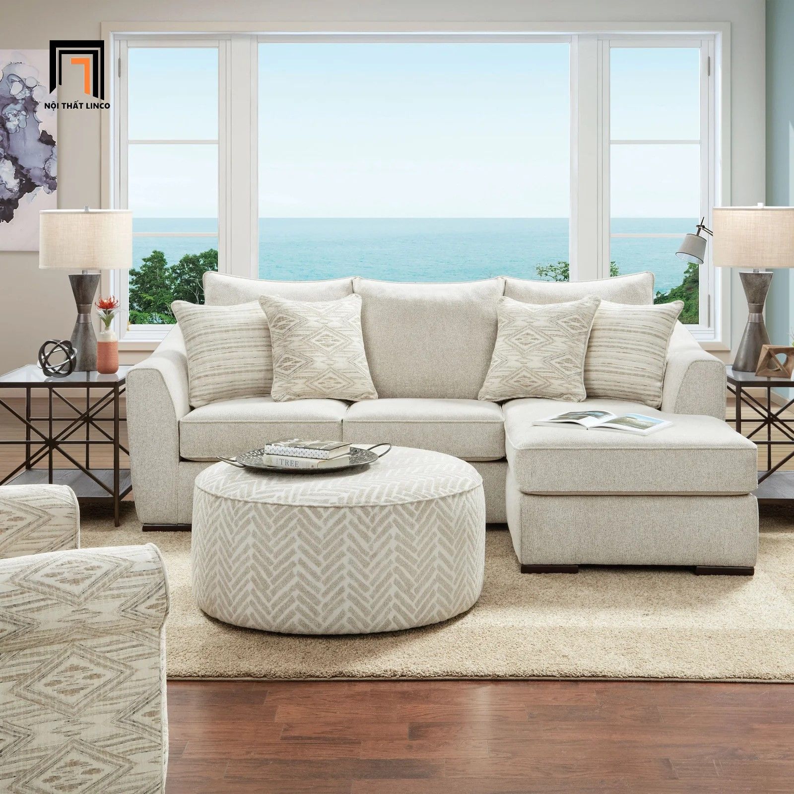 Bộ ghế sofa góc L nhỏ gọn GT206 Bethene 2m2 x 1m6 xám trắng