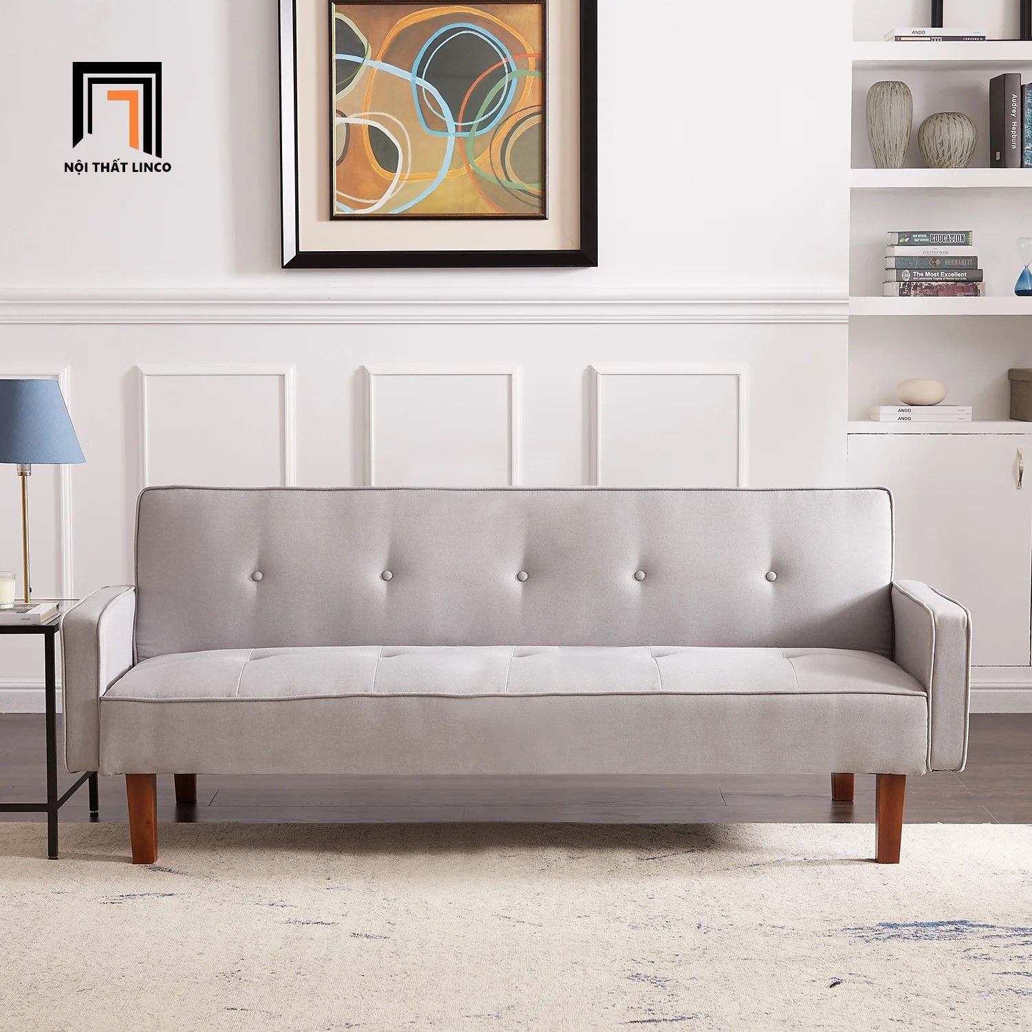 Sofa giường nằm giá rẻ GB71 Morones 2m vải nhung xám trắng