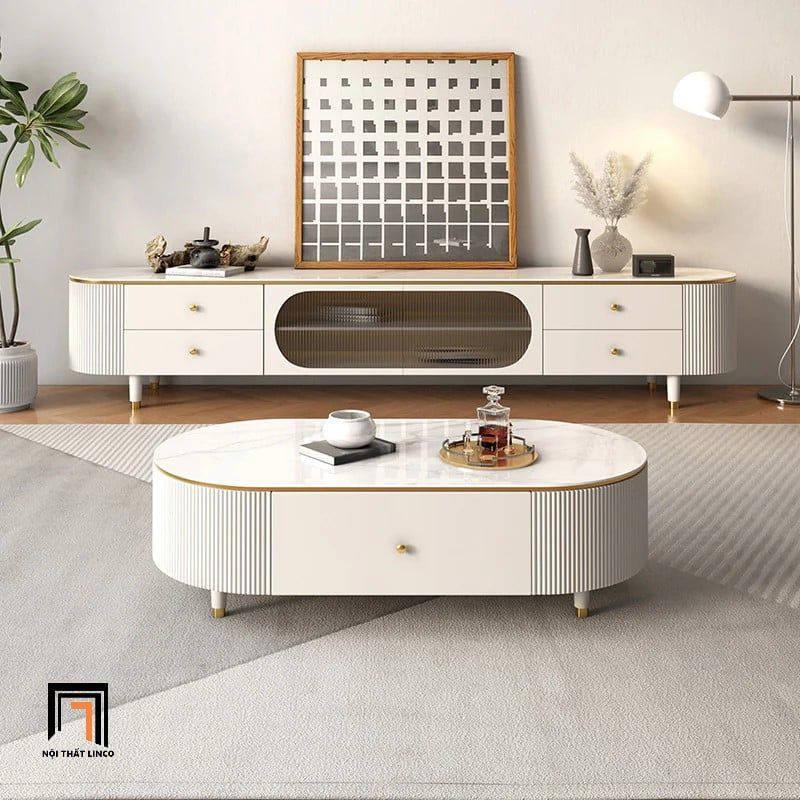 Bàn trà hộc kéo trắng cao cấp BSF18 Modana 1m cho gia đình