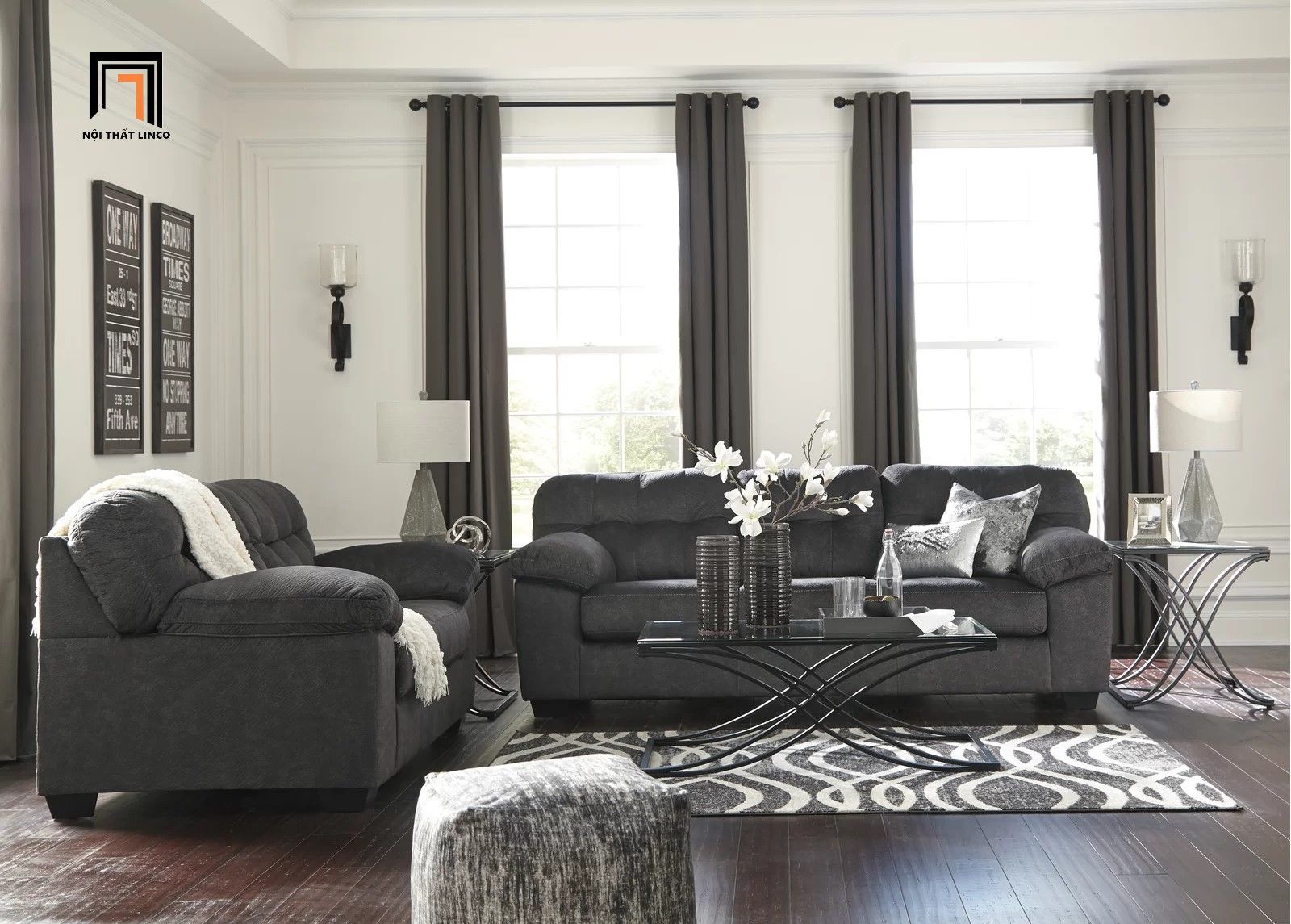 Bộ ghế sofa gia đình KT16 Barrus da công nghiệp màu đen