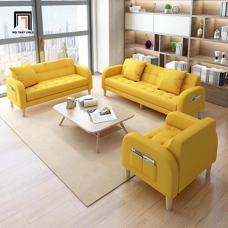 Ghế sofa băng nhỏ gọn BT308 Leon 1m6 màu xanh lá vải nỉ đẹp