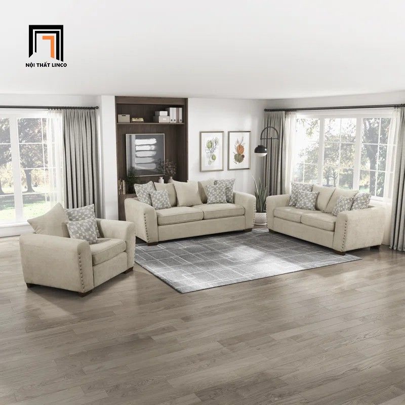 Bộ ghế sofa gia đình sang trọng KT158 Ebern đính nút đồng nổi