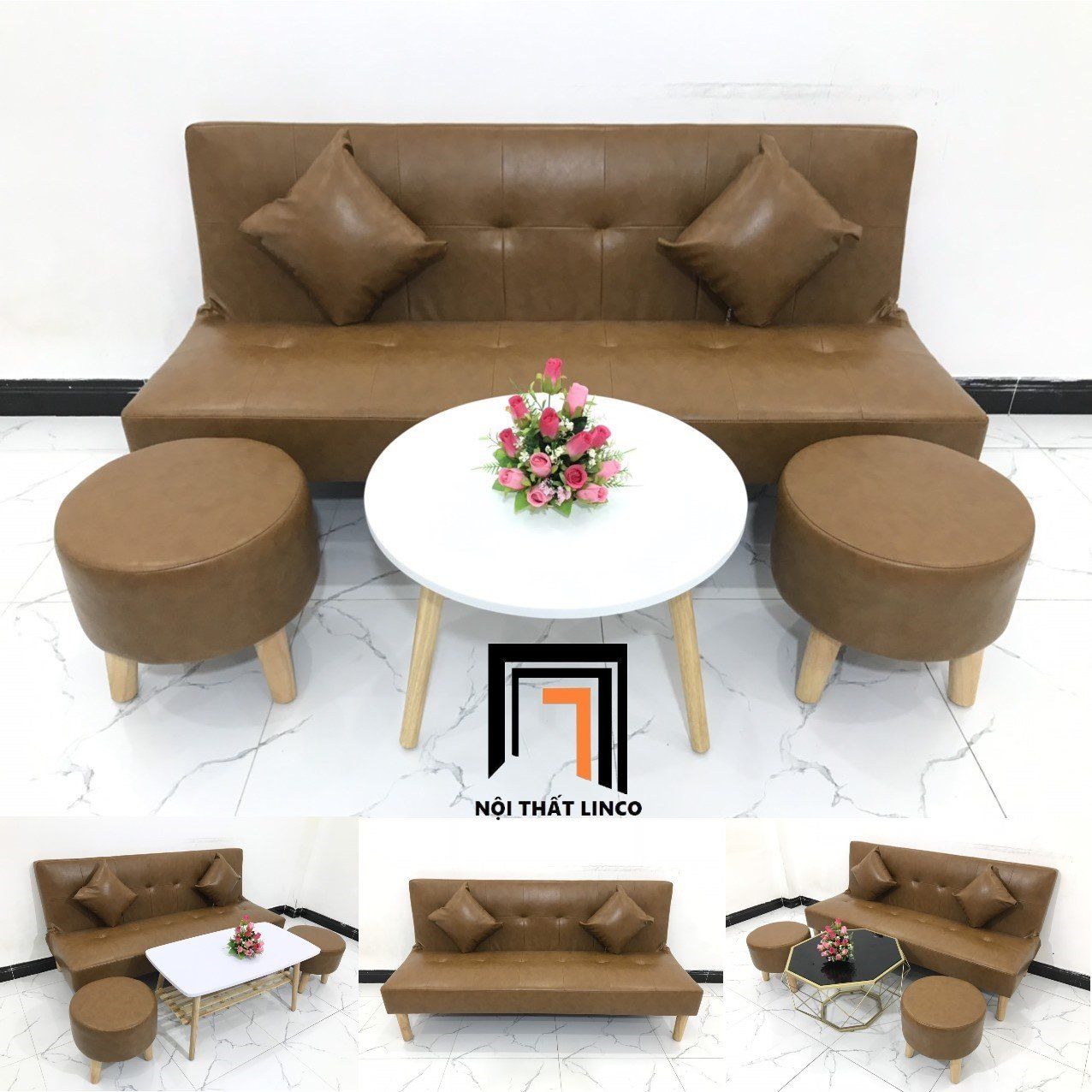 Bộ ghế sofa giường 1m7 SFG da giả nhỏ xinh giá rẻ