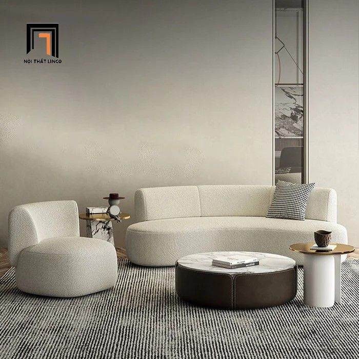 Sofa đơn cho cửa hàng, shop DT53 Olivia vải lông cừu trắng kem