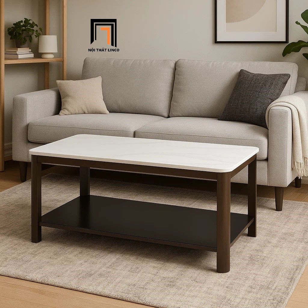 Bàn sofa mặt đá trắng chữ nhật BTPK99 Xenia 1m khung sắt