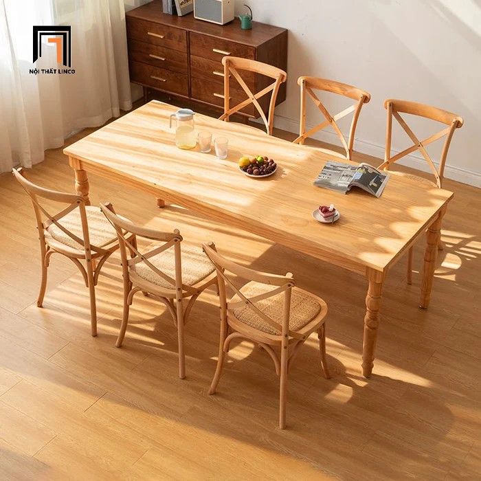 Bộ bàn ăn 6 ghế gỗ tự nhiên 27-KH6-G57-B109 cho nhà bếp đẹp