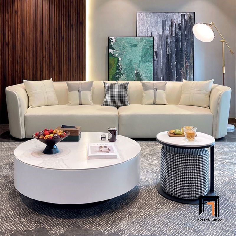Ghế sofa băng cong 2m4 BT253 Oneil da công nghiệp trắng kem