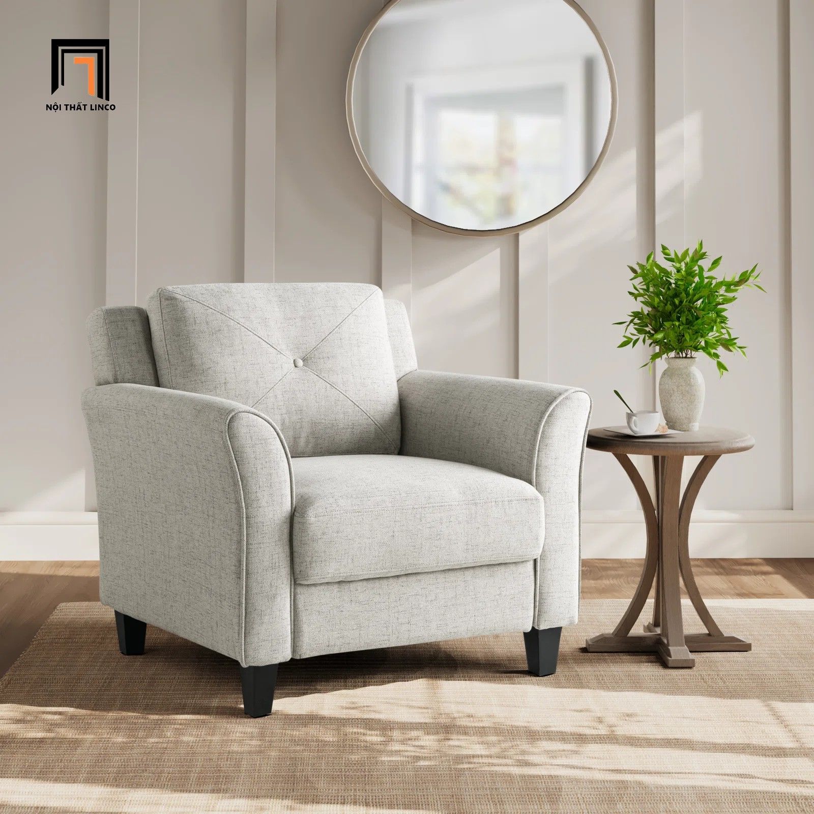 Ghế sofa đơn thư giãn giá rẻ DT114 Lourdez màu xám trắng
