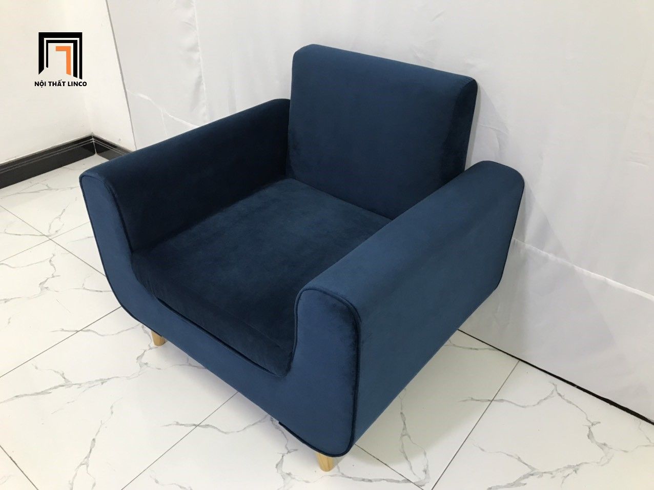 Ghế sofa đơn đọc sách thư giãn NS04 màu xanh đậm vải nhung