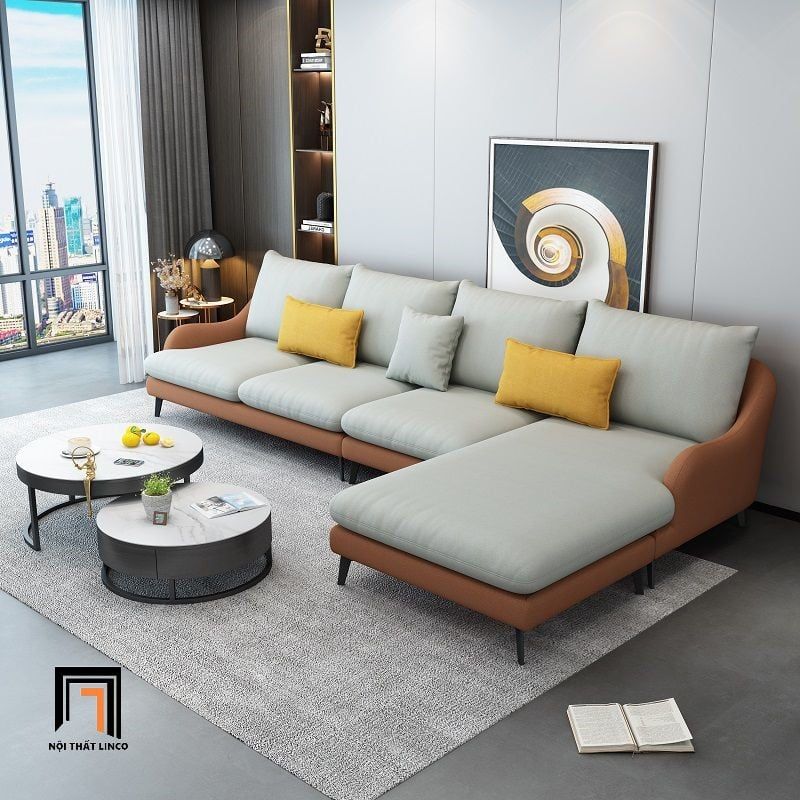 Bộ ghế sofa góc L 3m x 1m6 GT125 Yank phối màu da Pu