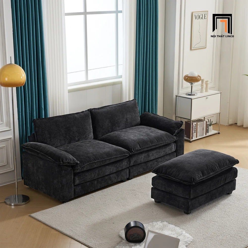 Bộ ghế sofa văng nỉ cao cấp BT239 Santie 1m9 kèm đôn vuông