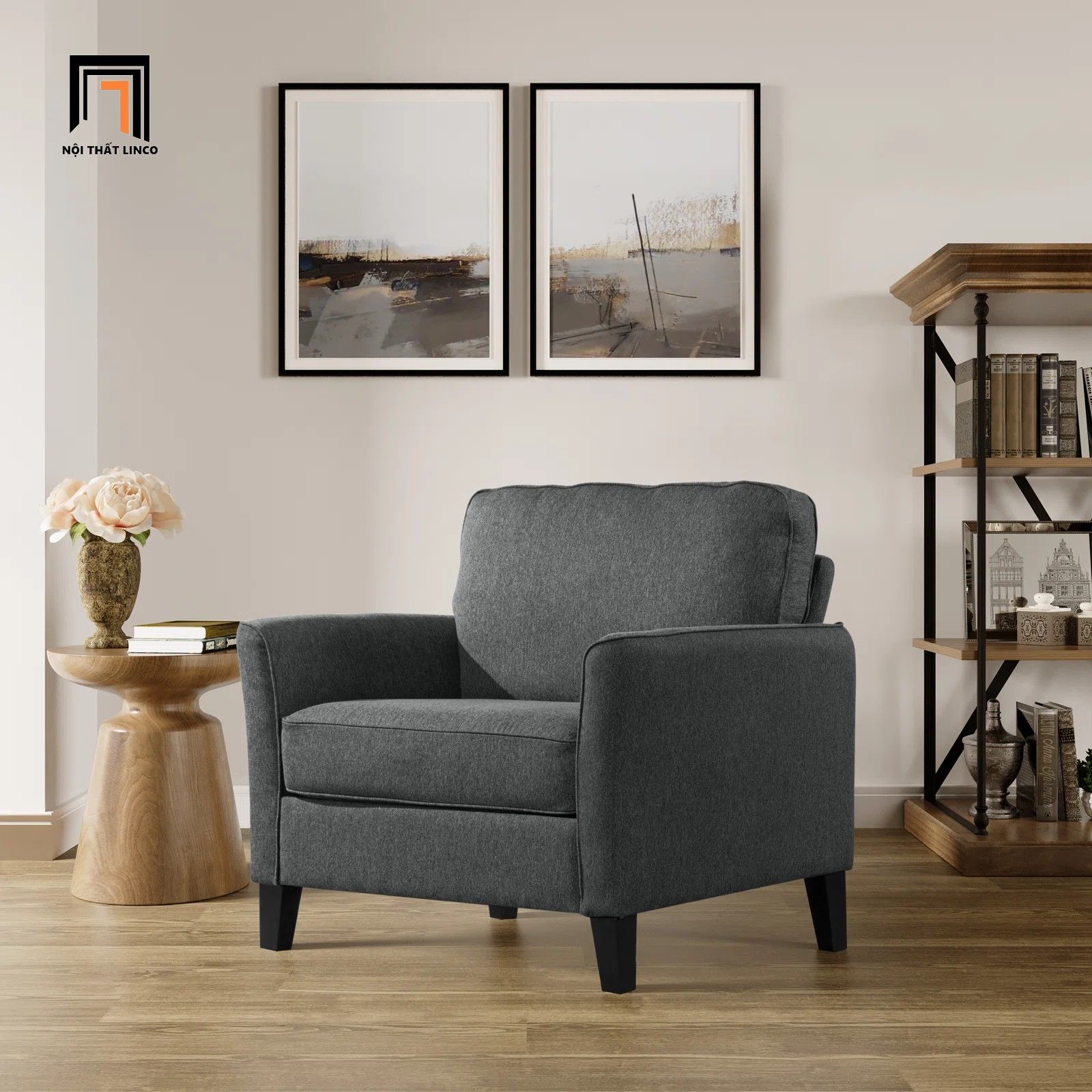 Ghế sofa đơn màu xám lông chuột DT110 Anwar 1 người ngồi