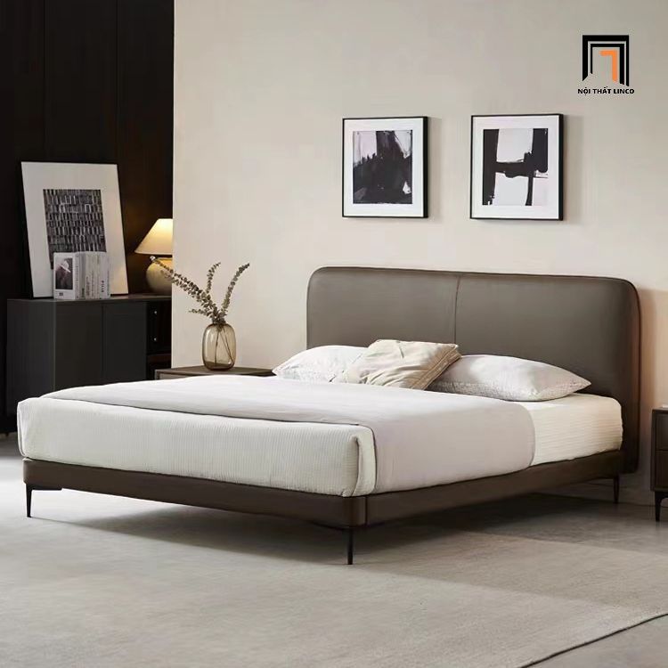 Giường ngủ bọc da công nghiệp GN78 Inez màu nâu sang trọng