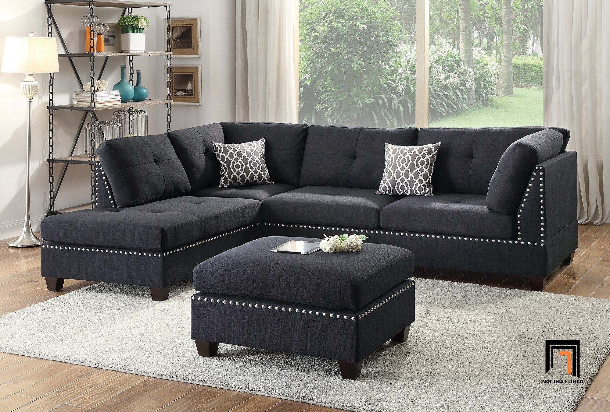 Bộ ghế sofa góc L xám đen GT66 Hectus 2m6 x 1m9 giá rẻ