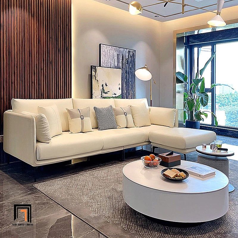 Ghế sofa băng da công nghiệp BT196 Dumas dài 2m4 trắng kem
