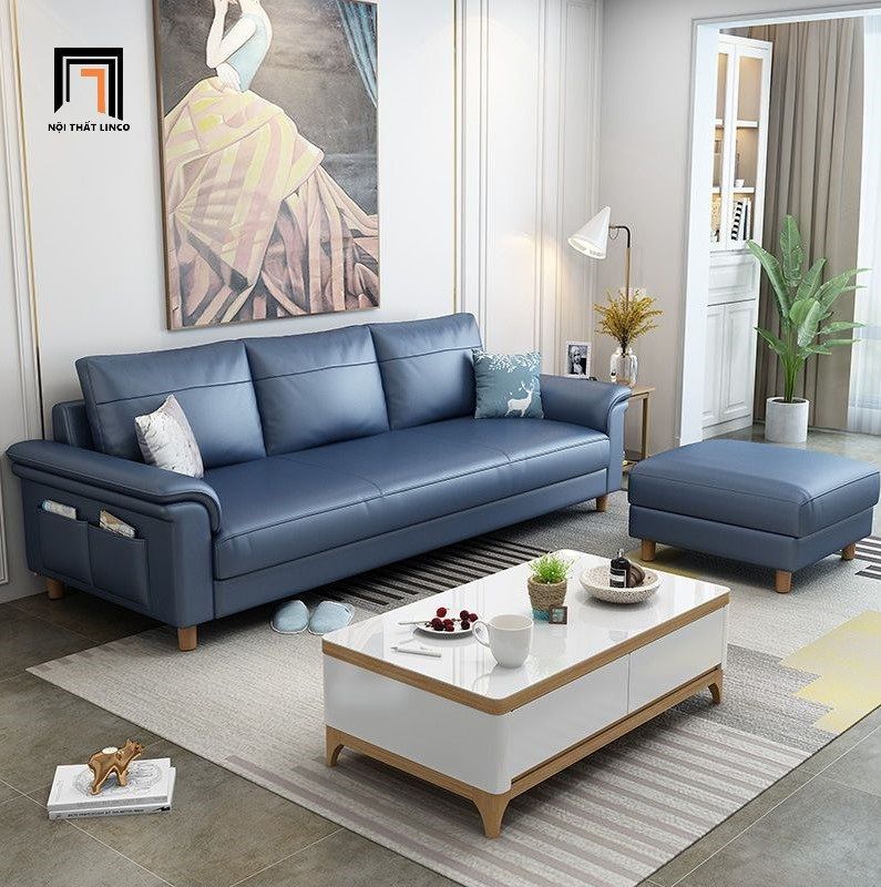 Ghế sofa đơn da giả 1 nệm Pu DT85 Bawiti da giả xanh dương