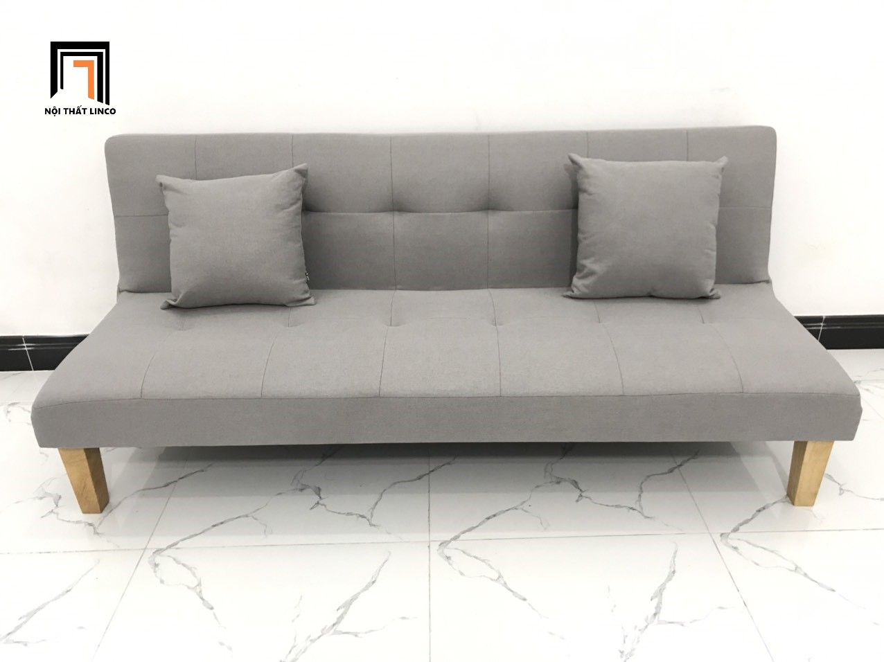 Bộ ghế sofa giường xám ghi trắng dài 1m72 cho phòng khách nhỏ
