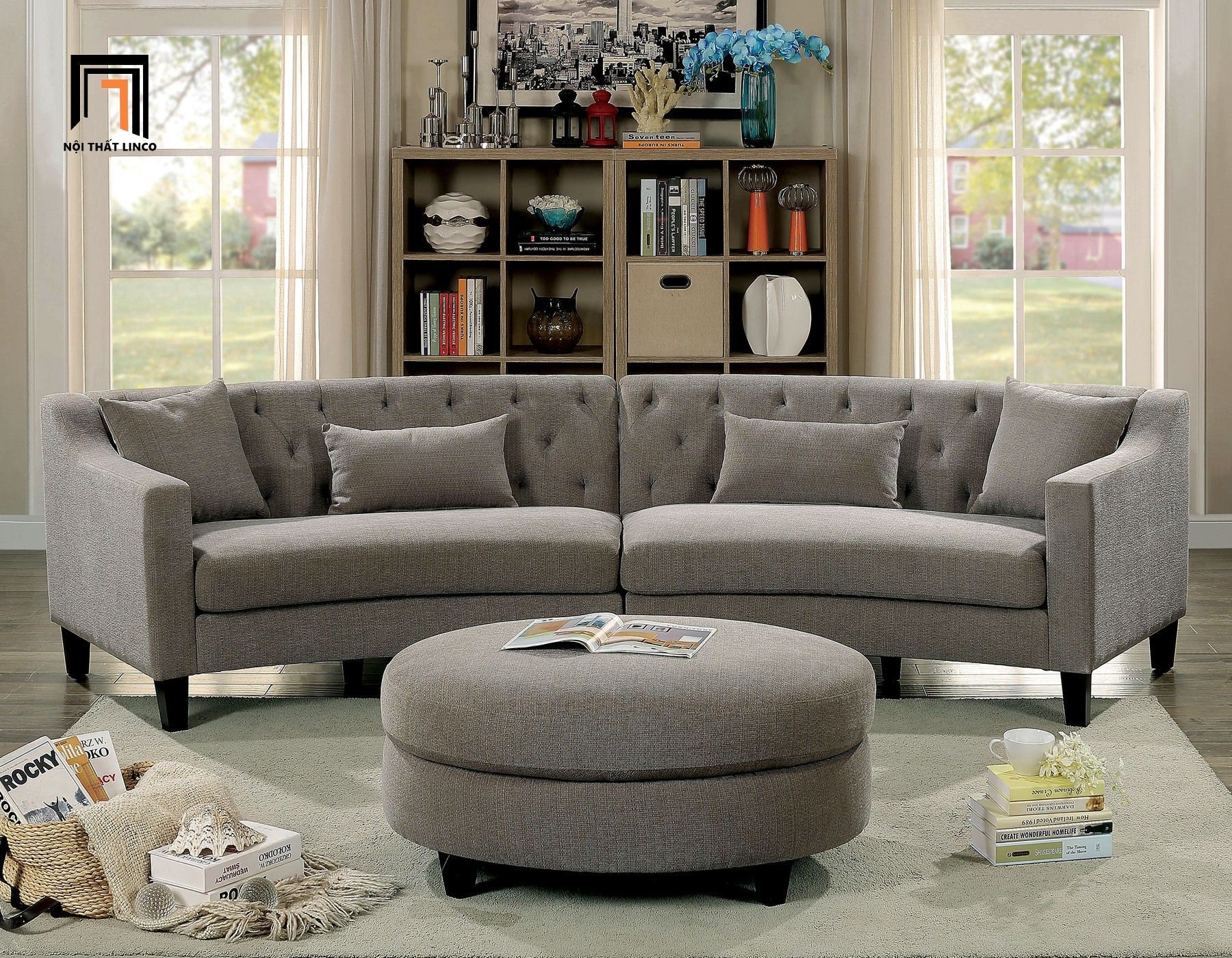 Bộ ghế sofa góc chữ L GT70 Sarin 3m kiểu dáng châu Âu