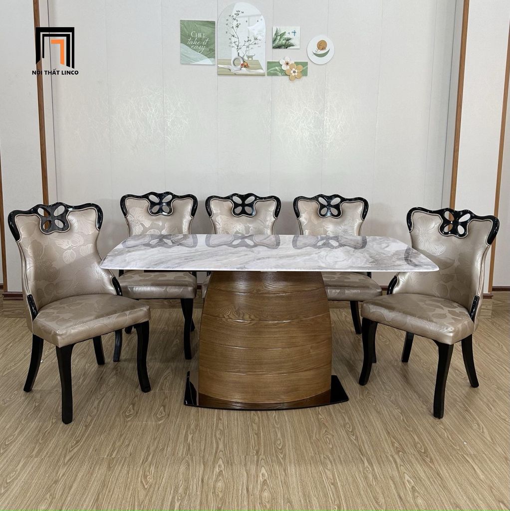 Set bàn ăn 6 ghế hiện đại GF27-BAD6-G323-B362 mặt đá ceramic