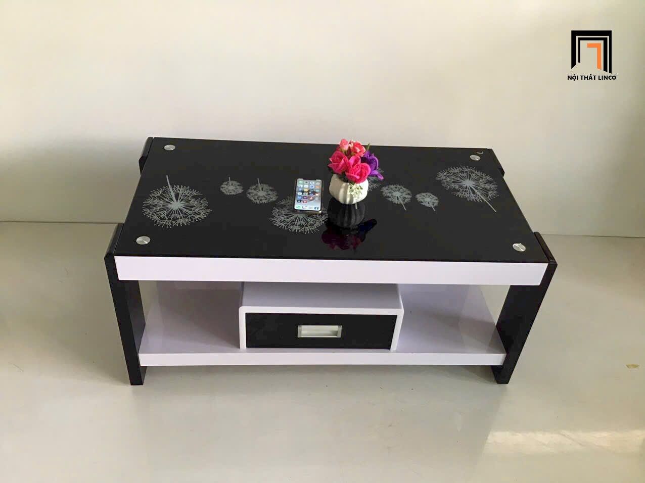 Bàn sofa mặt kính in hoa giá rẻ BTPK57 Winett 1m x 50 nhỏ gọn