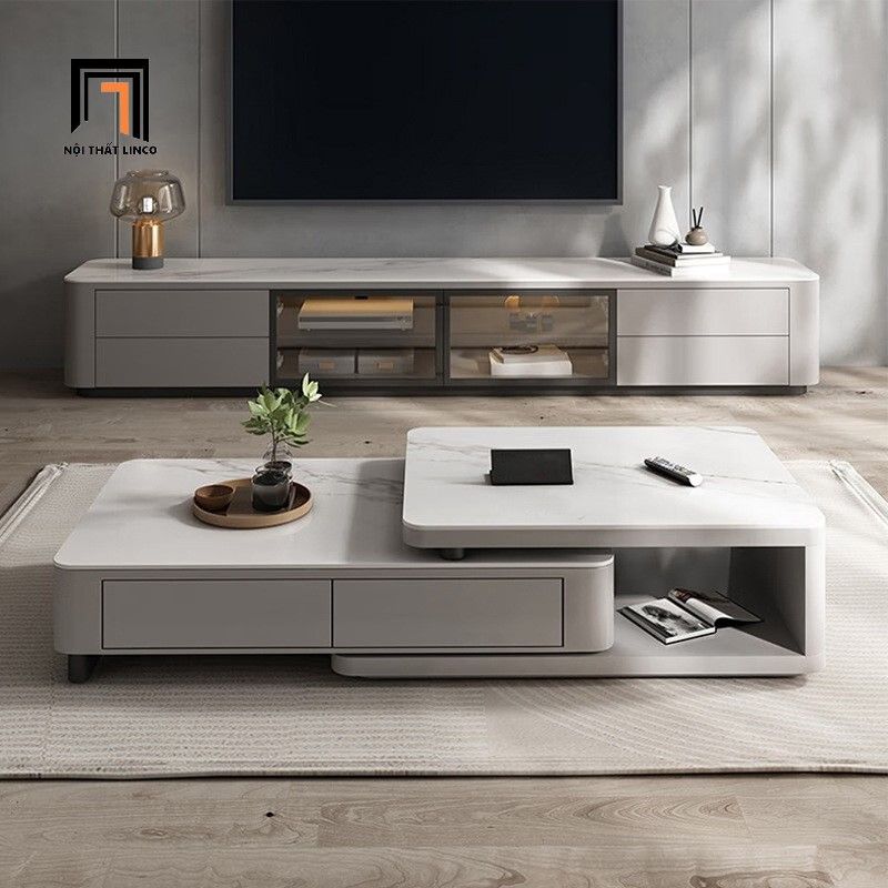 Cặp bàn sofa đá vuông BSF93 Rupeton 1m3 đa năng kéo dài