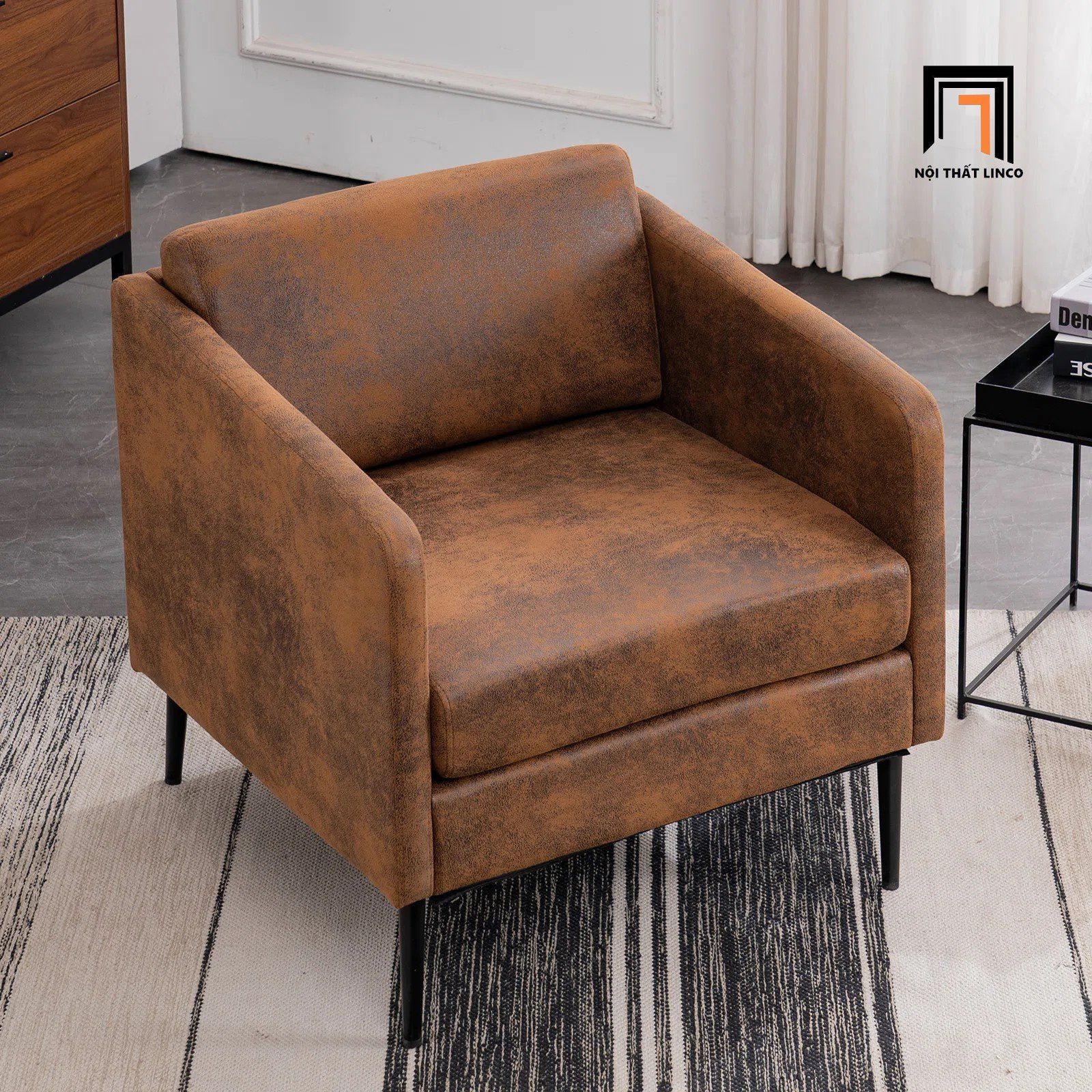 Ghế sofa đơn 1 nệm ngồi DT87 Raionna cho văn phòng da giả