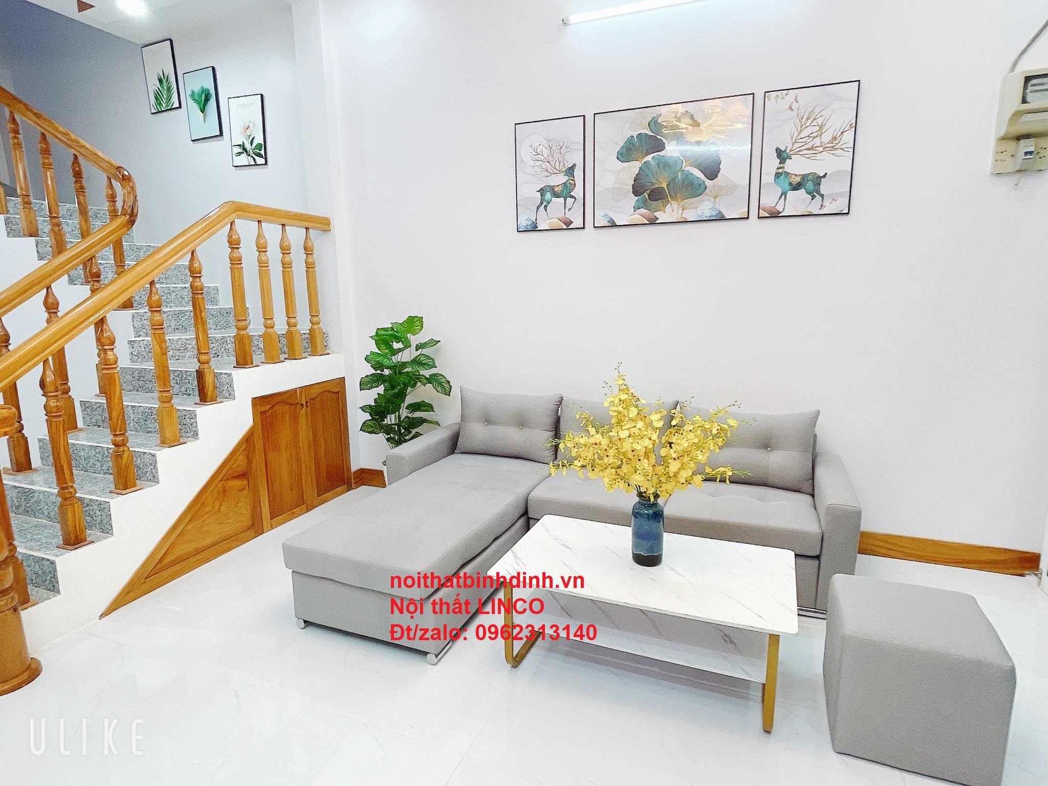 Bộ ghế sofa góc L 2m2 x 1m6 giá rẻ xám ghi trắng