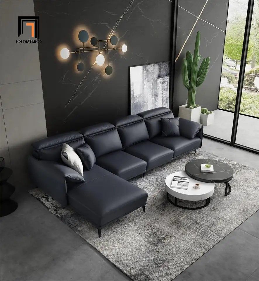 Bộ ghế sofa góc L hiện đại GT62 Waldina 2m8 x 1m6 chân inox