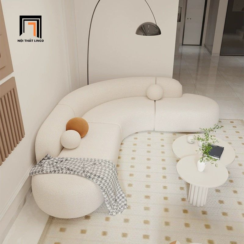 Bộ ghế sofa góc cong GT263 Burtrum 2m5 x 2m1 vải lông cừu